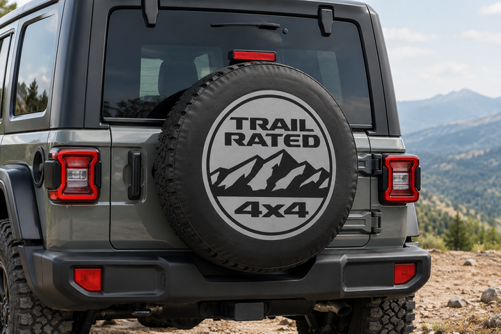 Jeep 32-Inch Spare Tire Cover – Trail Rated 4x4 Logo | Black Spare Wheel Cover