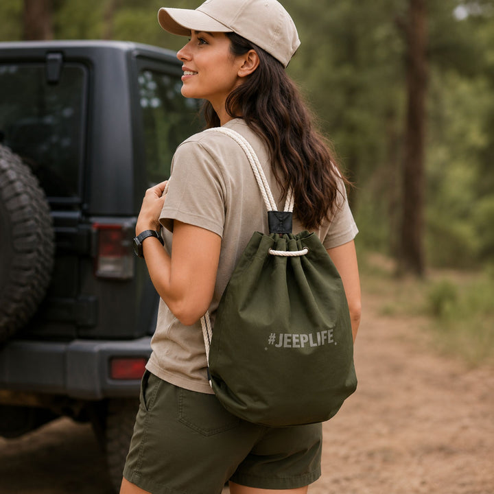 Jeep #JEEPLIFE Drawstring Backpack | Lightweight Travel, Gym & Outdoor Rope Bag for Men & Women