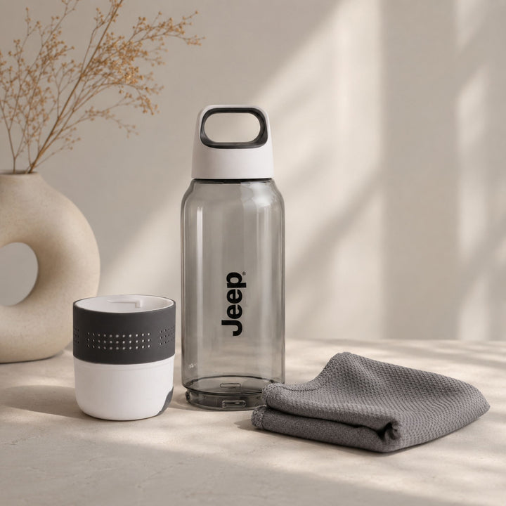 Jeep Sports Water Bottle with Cooling Towel & Mobile Phone Stand | Reusable BPA-Free Gym, Travel & Outdoor Hydration Gift Set