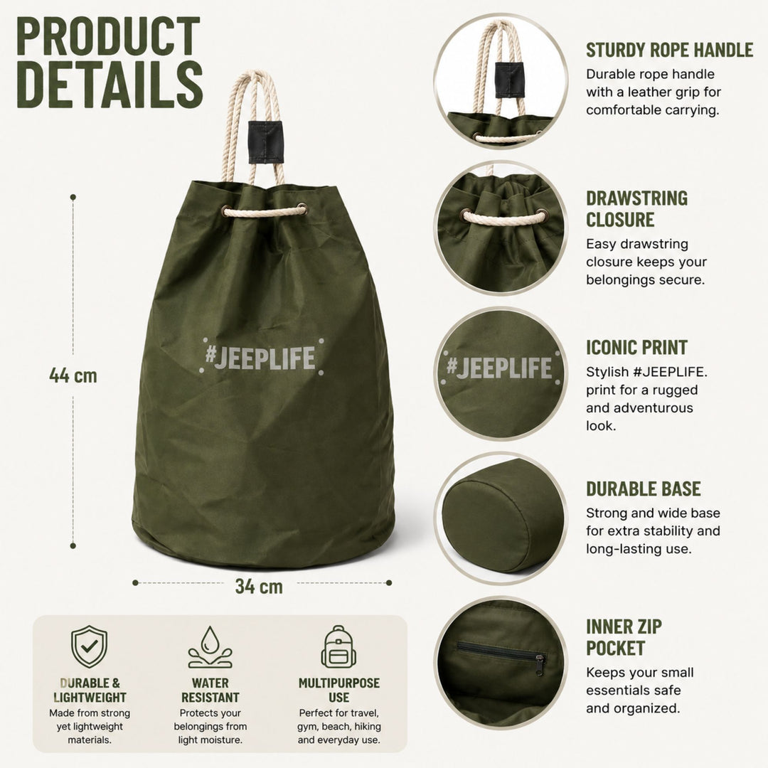 Jeep #JEEPLIFE Drawstring Backpack | Lightweight Travel, Gym & Outdoor Rope Bag for Men & Women
