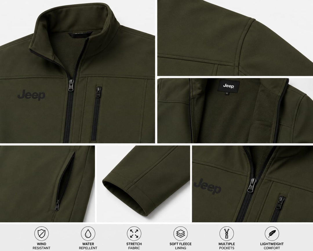 Jeep Men's Olive Green Weather-Resistant Outdoor Jacket – Lightweight Utility Travel & Adventure Wear