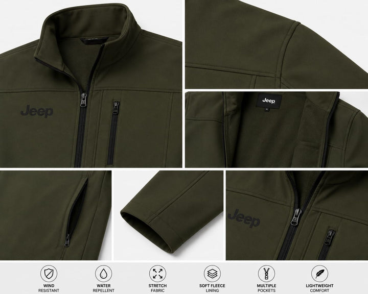 Jeep Men's Olive Green Weather-Resistant Outdoor Jacket – Lightweight Utility Travel & Adventure Wear