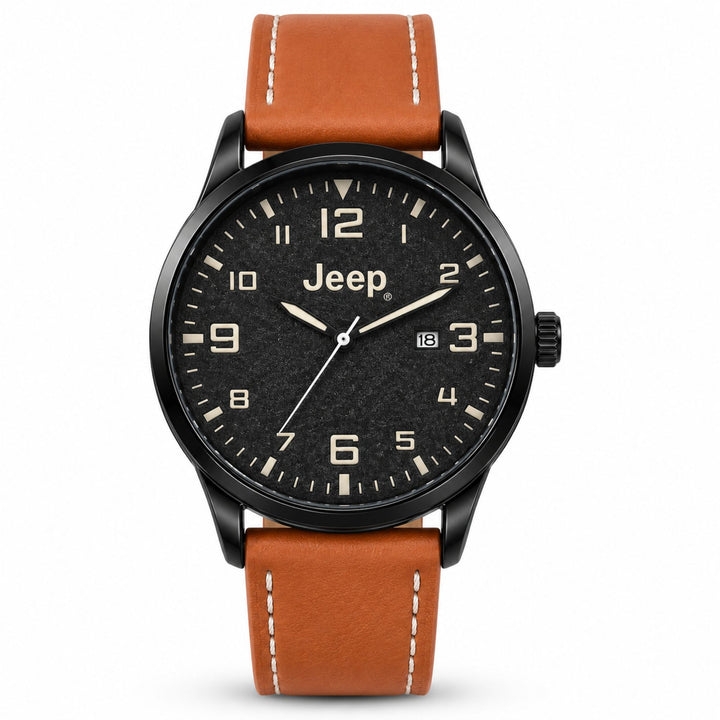 Jeep Watch with Brown Leather Strap – Rugged Elegance for Everyday Adventures