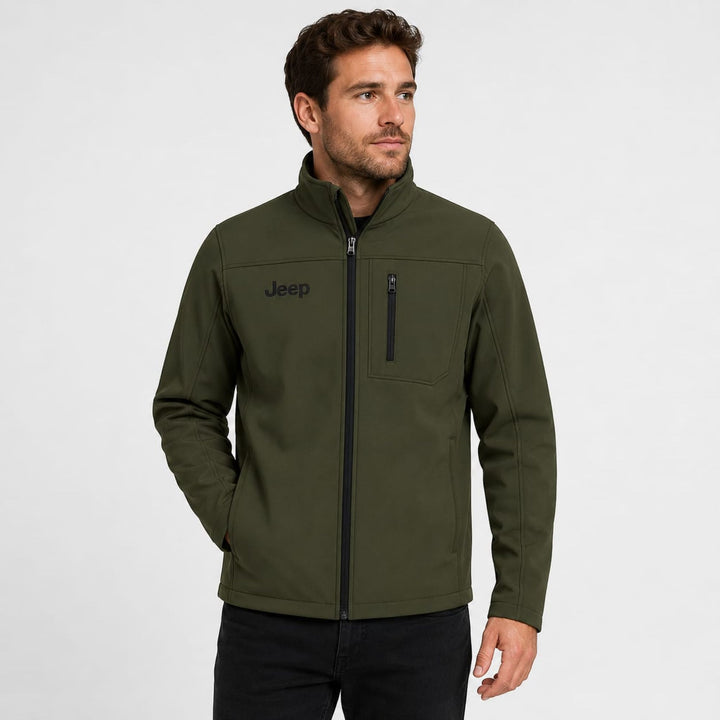 Jeep Men's Olive Green Weather-Resistant Outdoor Jacket – Lightweight Utility Travel & Adventure Wear