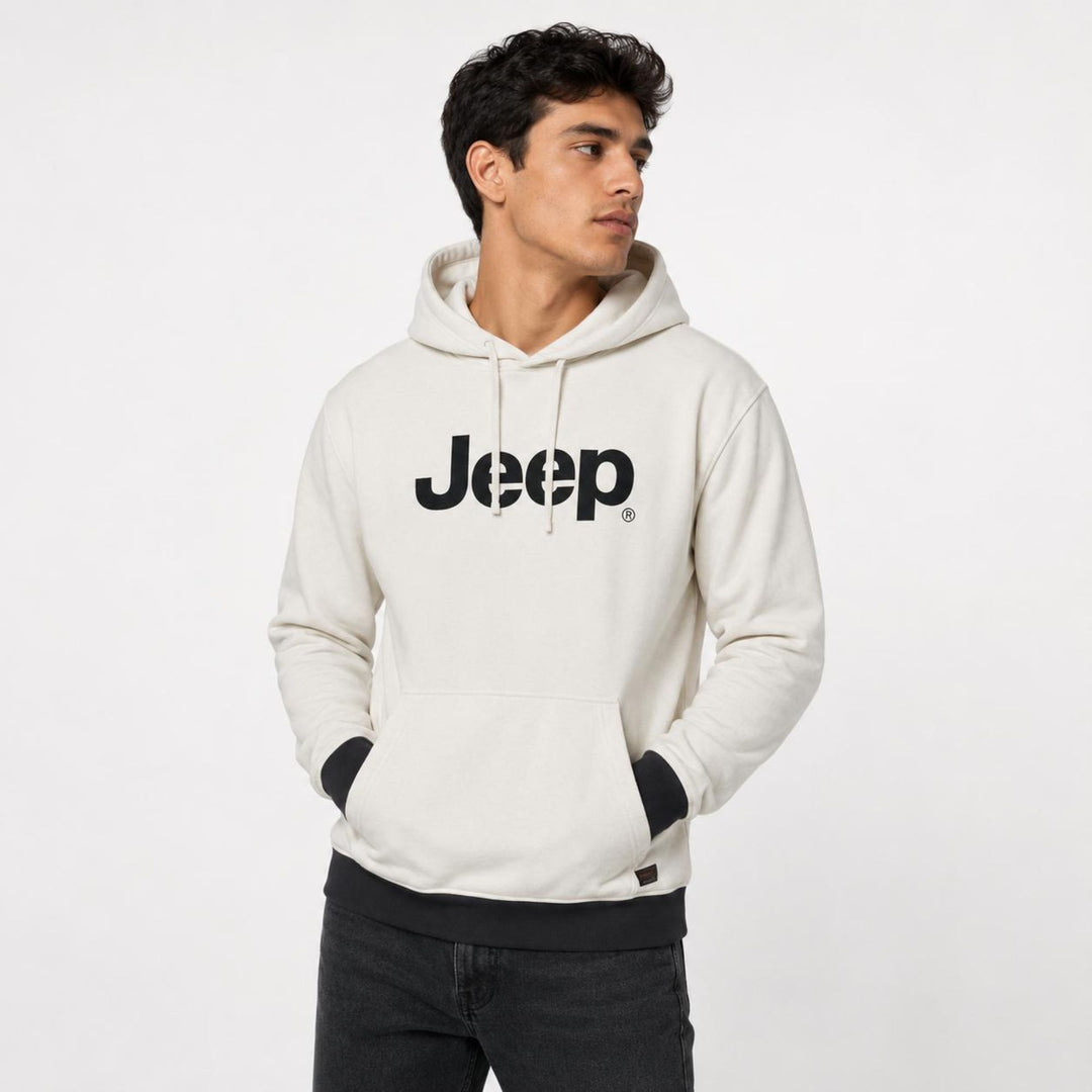 Jeep Men's Pullover Hoodie – E Melange | Premium Cotton Fleece Sweatshirt