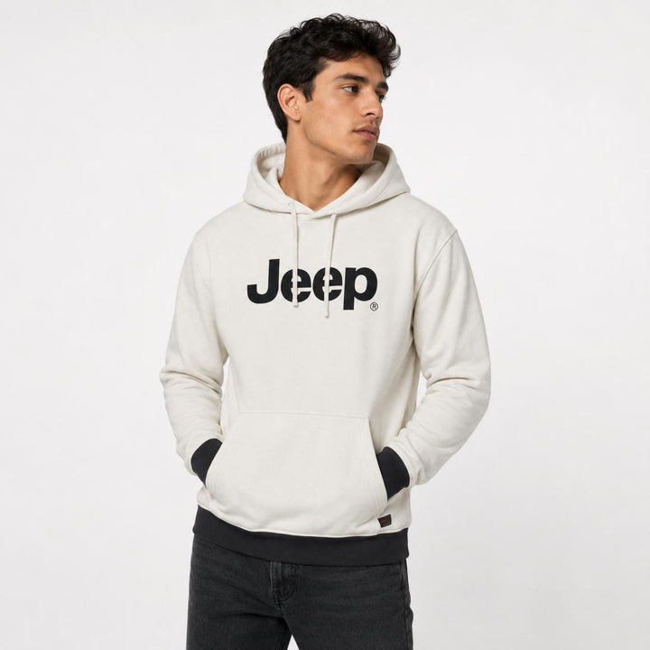 Jeep Men's Pullover Hoodie – E Melange | Premium Cotton Fleece Sweatshirt
