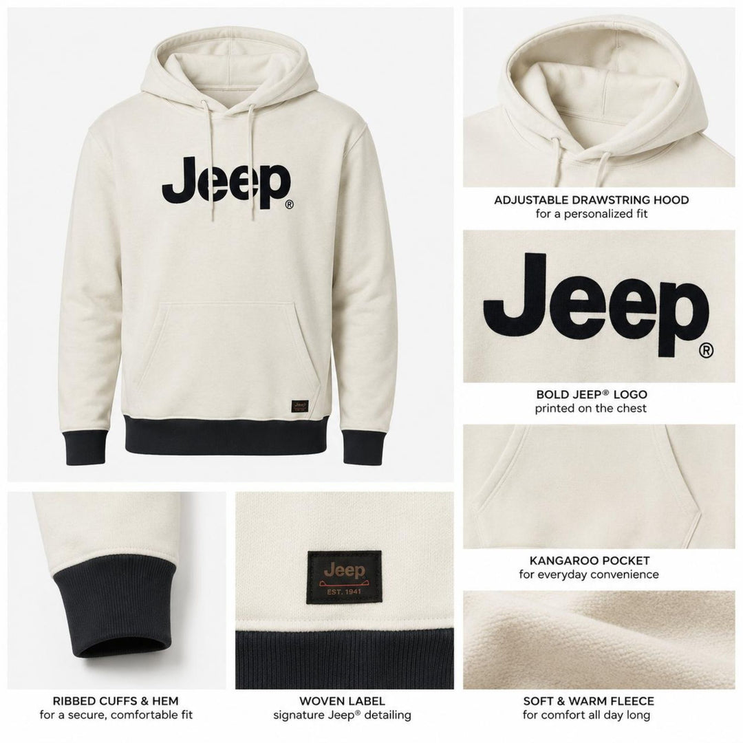 Jeep Men's Pullover Hoodie – E Melange | Premium Cotton Fleece Sweatshirt
