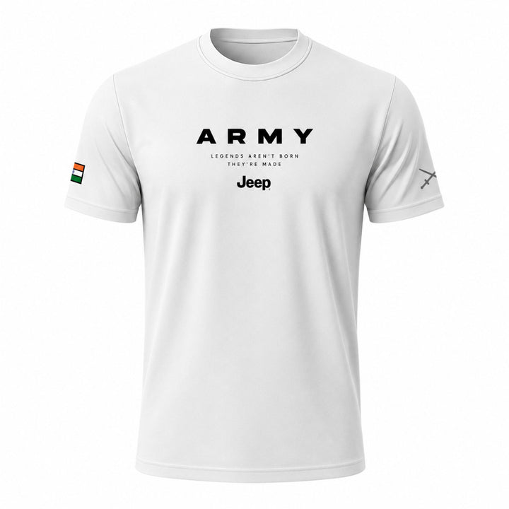Jeep White Insignia Round Neck T-Shirt | Premium Casual Graphic T-Shirt