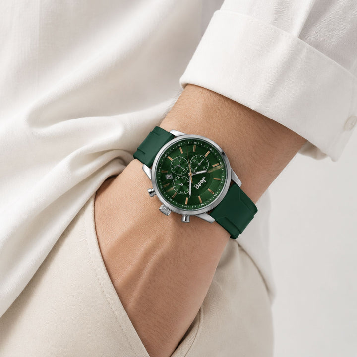 Jeep Watch with Green Silicone Strap – Outdoor-Inspired Timepiece