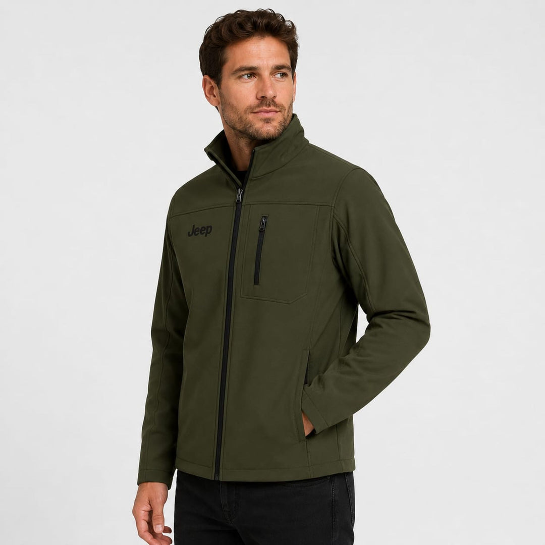 Jeep Men's Olive Green Weather-Resistant Outdoor Jacket – Lightweight Utility Travel & Adventure Wear