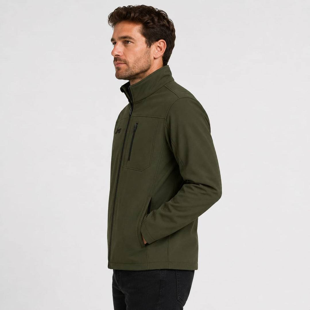Jeep Men's Olive Green Weather-Resistant Outdoor Jacket – Lightweight Utility Travel & Adventure Wear