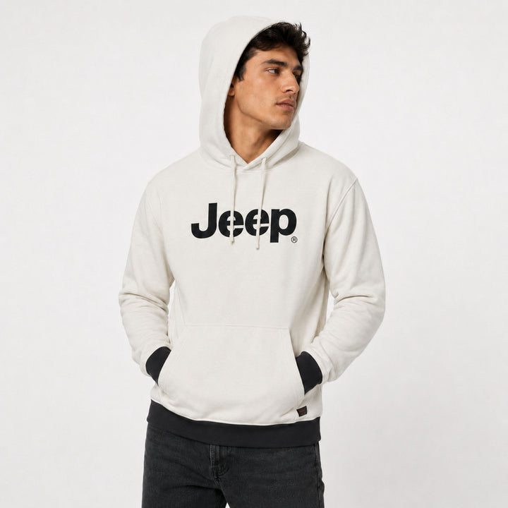 Jeep Men's Pullover Hoodie – E Melange | Premium Cotton Fleece Sweatshirt