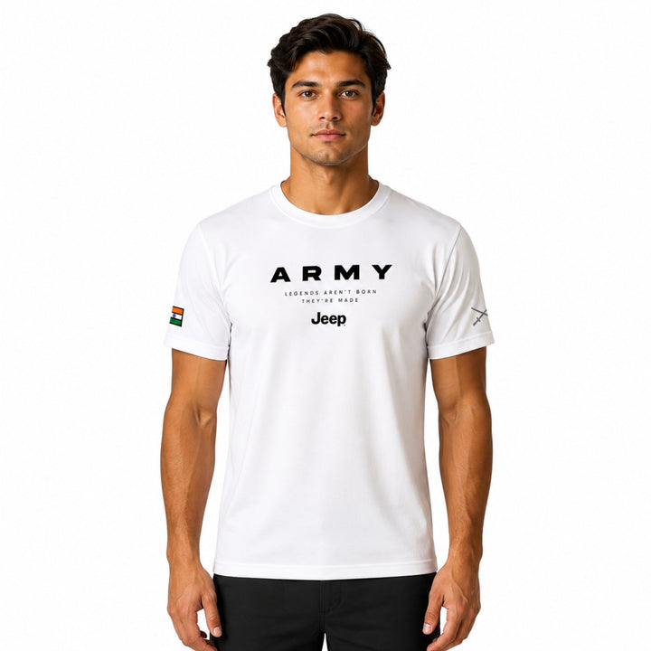 Jeep White Insignia Round Neck T-Shirt | Premium Casual Graphic T-Shirt