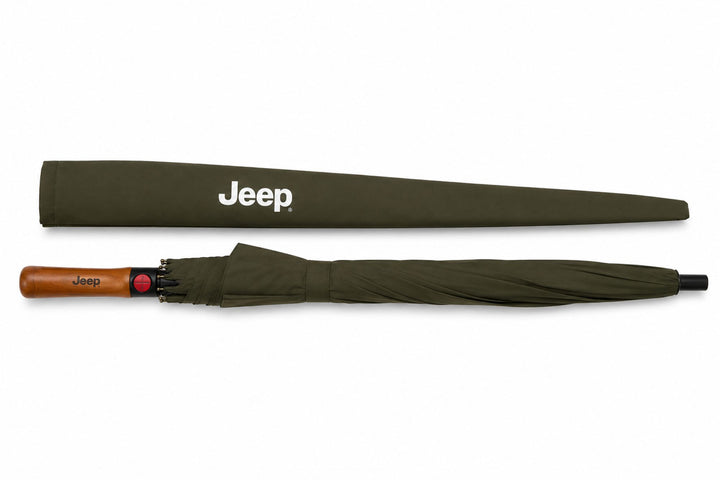 Jeep Olive Green Premium Long Umbrella with Wooden Handle & Protective Cover