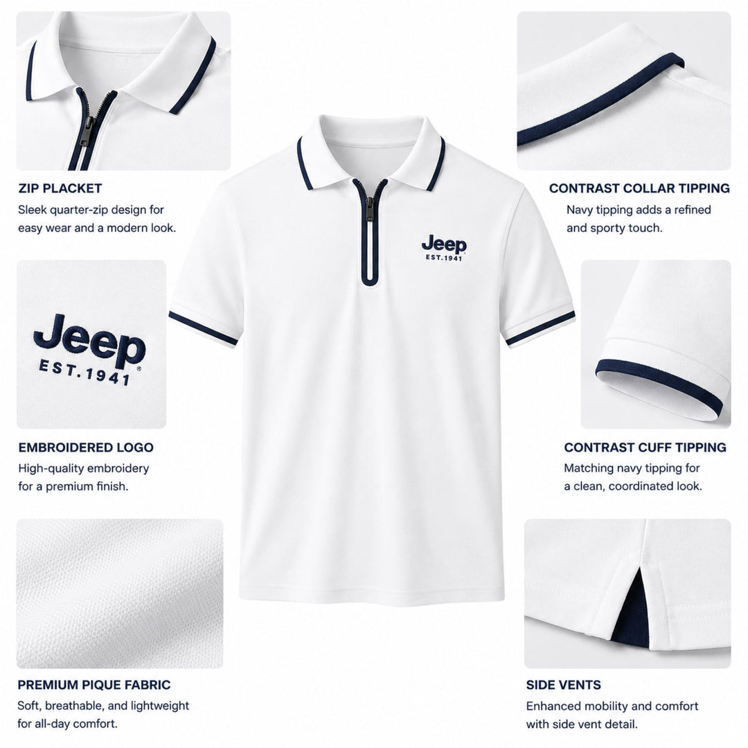 Jeep 1941 Premium Men's Cotton Zip Polo T-Shirt