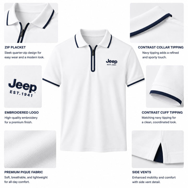 Jeep 1941 Premium Men's Cotton Zip Polo T-Shirt